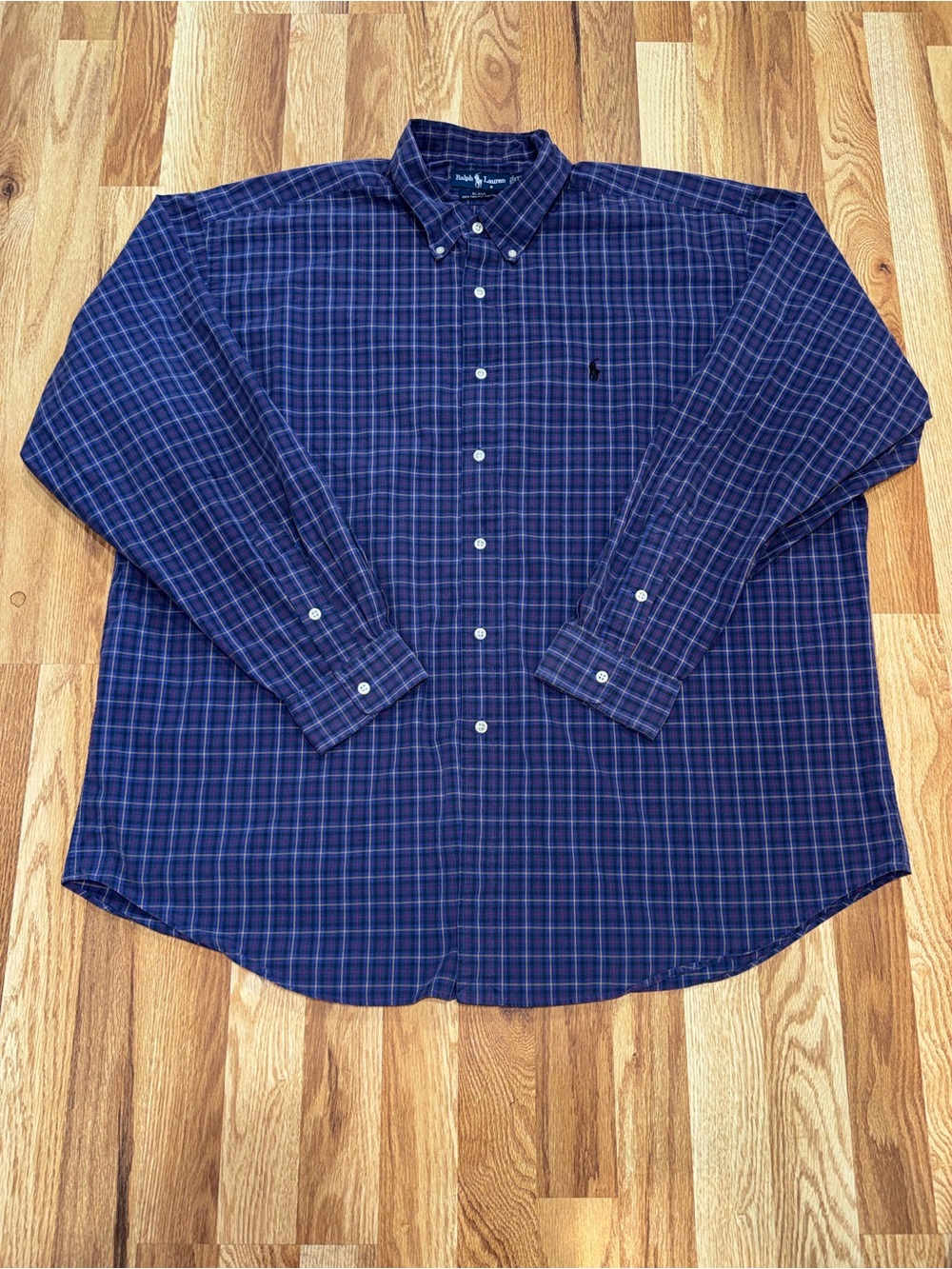 Ralph Lauren Blake Mens XXL Blue Plaid Cotton Button-Down Long Sleeve Shirt